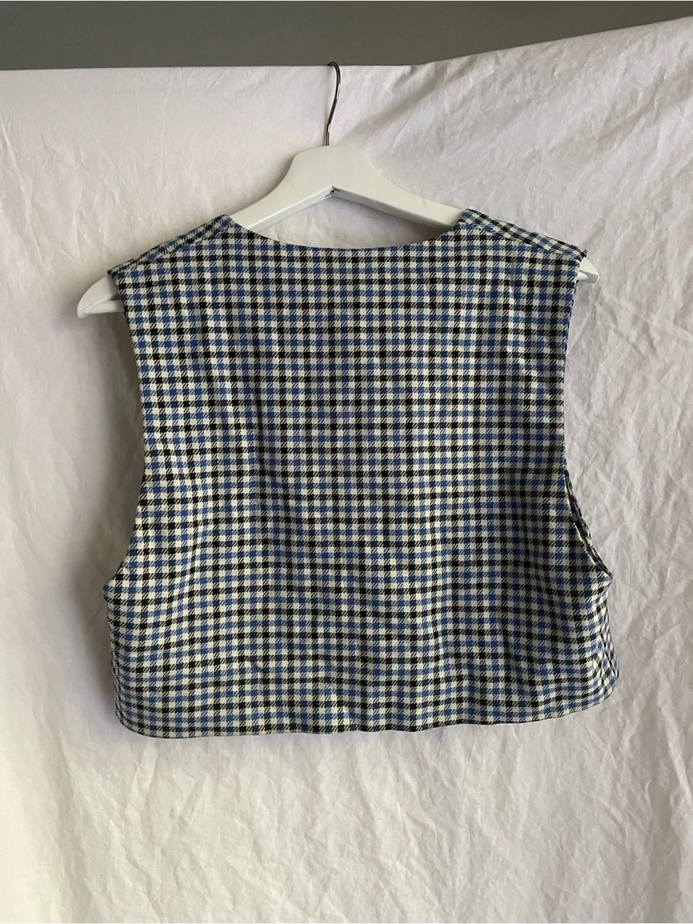 ZARA Gingham Houndstooth Cropped Vest V-Neck Sleeveless Crop Top Size S Preppy - Picture 6 of 15